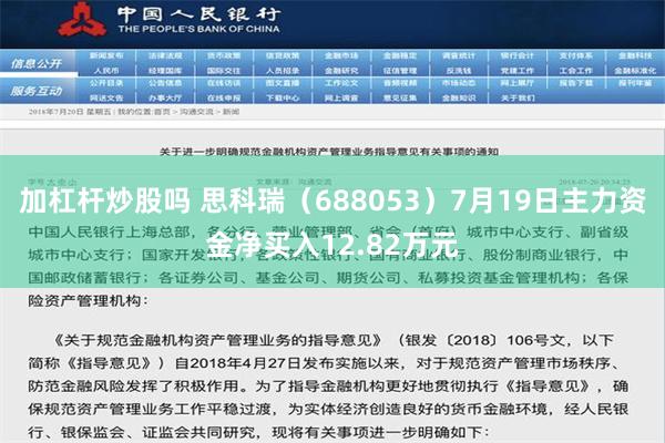 加杠杆炒股吗 思科瑞（688053）7月19日主力资金净买入12.82万元