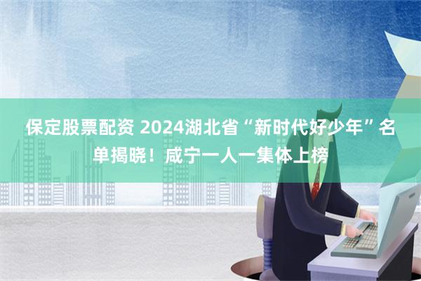 保定股票配资 2024湖北省“新时代好少年”名单揭晓！咸宁一人一集体上榜